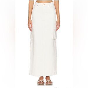 NWT Mother SNACKS! The Fun Dip Cargo Skirt Natural white denim maxi Revolve 29
